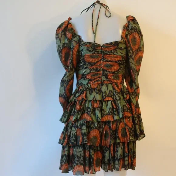 Womens Ulla Johnson Naiya Nocturne Black Green Gold Metallic Halter Dress 0 - Picture 12 of 16